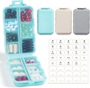 3 Pack, 14 GRIDS Travel Pill Organizer Box with Labels - Travel Medicine Case Kit - Pocket Daily Pharmacy Container - Travel Medication Holder Dispenser for Fish Oil Vitamin supplement Storage