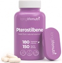 Pterostilbene dodatek 150mg, Elevate Cellular Energy, 180 Vegan Kapsle, 3 Měsíční dodávky, Čisté organické Pterostilbene Extract, Made in USA, Non GMO, Clean Label, Easy Swallow Antioxidant Support