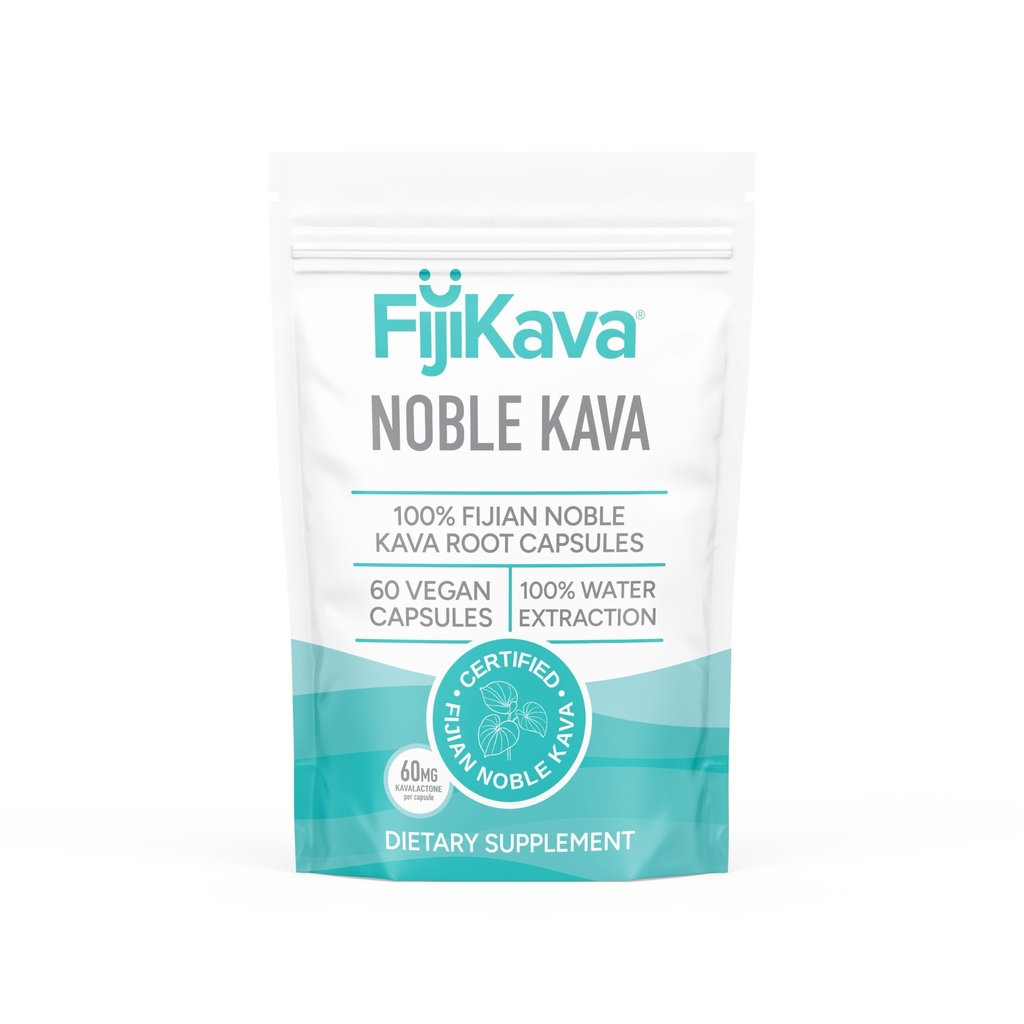 FijiKava Noble Kava Kava Capsules, 600mg Kavalactones Per Serving, Natural Relaxation & Sleep Support Supplement, Vegan & Non-GMO, 60-Count, Premium Piper Methysticum Extract for Calm & Stress Relief
