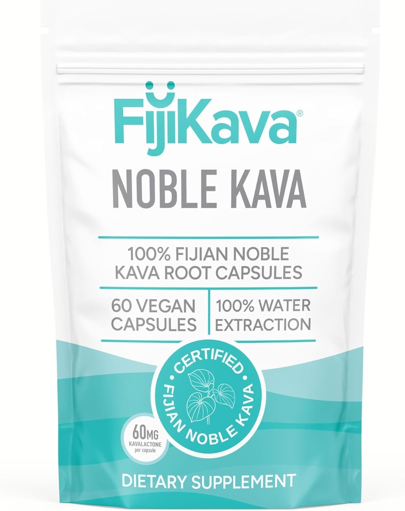 Fijikava Noble Kava Kapsle, 600mg Kavalactones Per Serving, přírodní Relaxation & Sleep Supplement, Vegan & Non- GMO, 60- Počet, Premium Piper Methysticum Extract pro klid a stres
