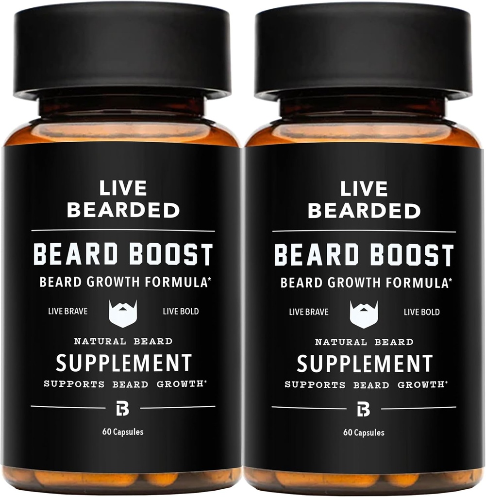 Live Bearded Beard Boost - Biotin, Collagen, Silica, Fo-Ti Root와 남성을위한 곰 성장 비타민 - 미국에서 만든 남성을위한 얼굴 헤어 성장 | 60 일 공급