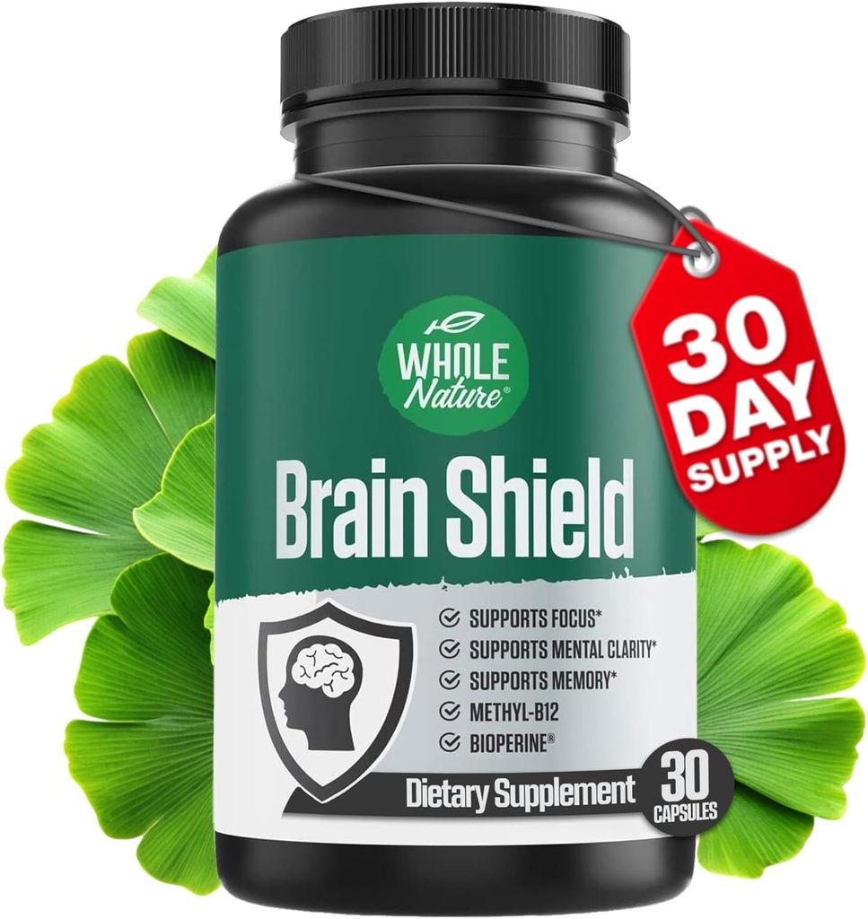 Cerebro Booster Nootropics - Escudo de Cerebro con Ginkgo Biloba, Alpha GPC y Bacopa Monnieri, Vitamina B12, B3 - Foco de Apoyo, Memoria & Claridad, Energía &amp; Stress Relief. (1)