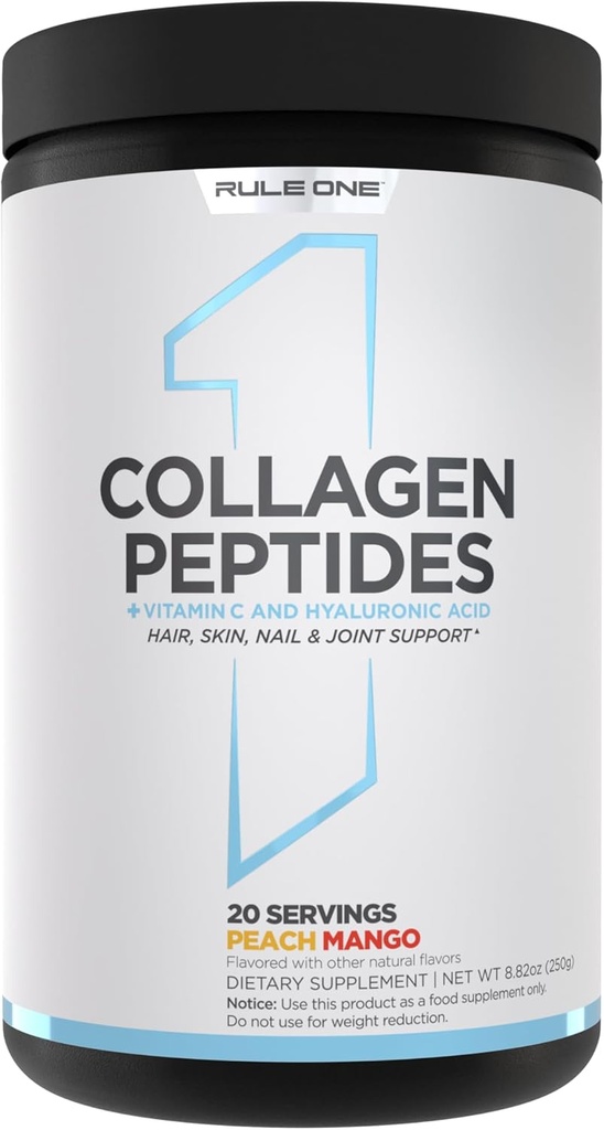 Kural 1 Collagen, Toz - Hydrolyzed Bovine Collagen, Hyaluronic Asit ve C. Destekler Saç, Skin, & Nails (20 Hizmetler, Peach Mango)