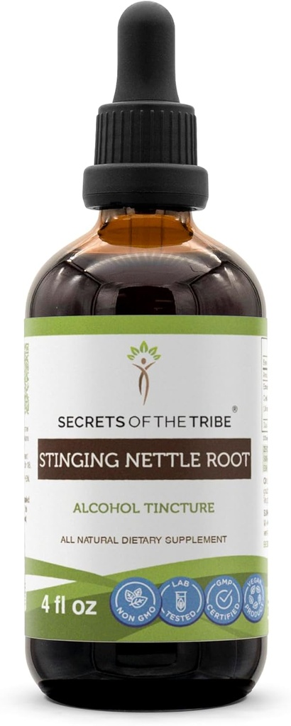 סודות של השבט - נביחת Nettle Root Tincture אלכוהול, Sting Nettle (Urtica Dioica) Dried Root 4 OZ