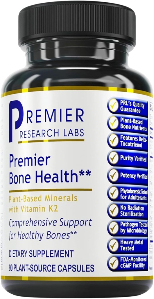 Premier Research Labs Premier Bone Health - Kostní vitamíny, Kostní doplněk pro ženy a muže, doplněk vápníku s vitamínem K2, Zdravá podpora kostí - 90 Kapsle