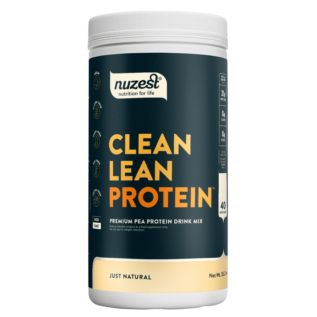 Nuzest - Pea Protein Powder - Clean Lean Protein, Premium Vegan Plant Based Protein Powder, Dairy Free, Gluten Free, GMO Free, Protein Shake, Just Natural (UNFLAVORED), 40 Servings, 2.2 lb