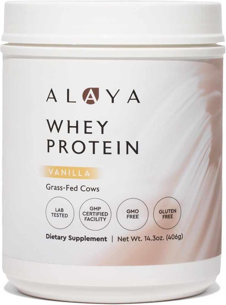 Alaya Naturals - Grass Fed Whey Protein Powder - Vanilla Flavor, Kaikki Natural, Hormoniton - 20g Proteiinia per Tarjoilu - Ei-GMO, rBGH, Gluteeniton - Suuri lähde BCAA