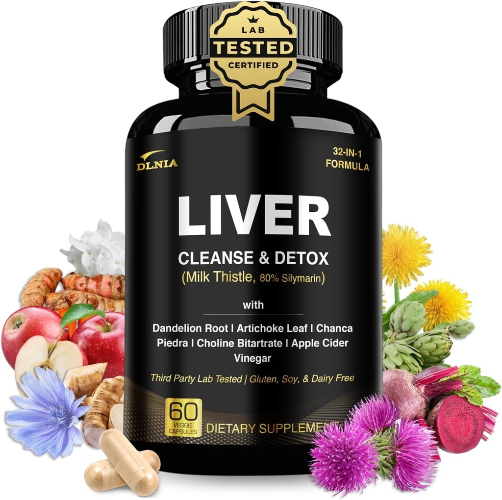 Apple Cider Vinegar, Milk Thistle Supplement, Artichoke, Dandelion Root Supplement - Non-GMO & Vegan Herbal Liver 지원 및 수리가있는 1 Liver Cleanse Detox 및 수리식