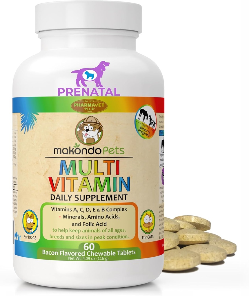 Dog Prenatal Vitamins – Multivitamin, Folic Acid, Calcium, Iron, Minerals and Amino Acids. Ideal for Pregnant, Breastfeeding and Newborn Pets – Senior Dog supplement, Complete Puppy Multi Vitamin.