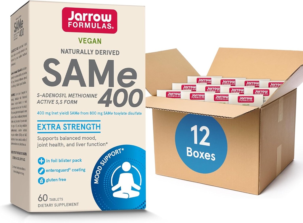Jarrow formulas Samme 400 mg, Understøtter fælles sundhed, lever funktion, hjerne metabolisme, 60 tabletter, op til en 60 dages forsyning, pakke med 12