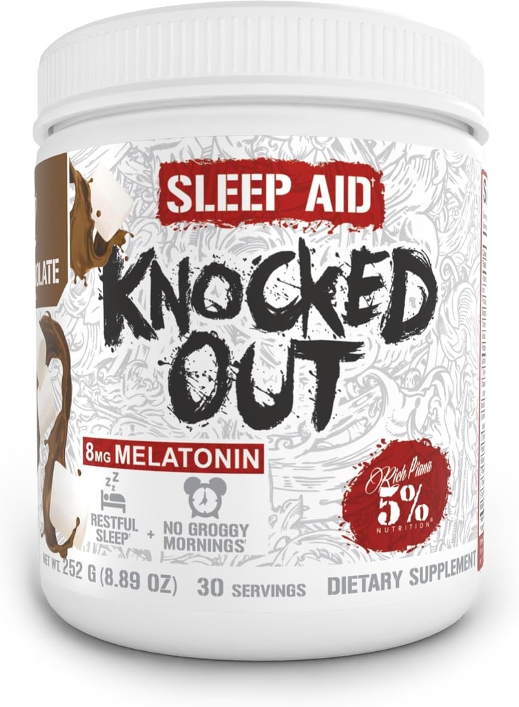 5% Nutrition Rich Piana Knocked Out Natural Sleep Aid 124; Postout Recout & Deep Sleep Suplement 14; GABA, Camomile, Tyrosine, 5- HTP, & More Weck4; 8.4 oz, 30 Curding (Hot Chocolate)