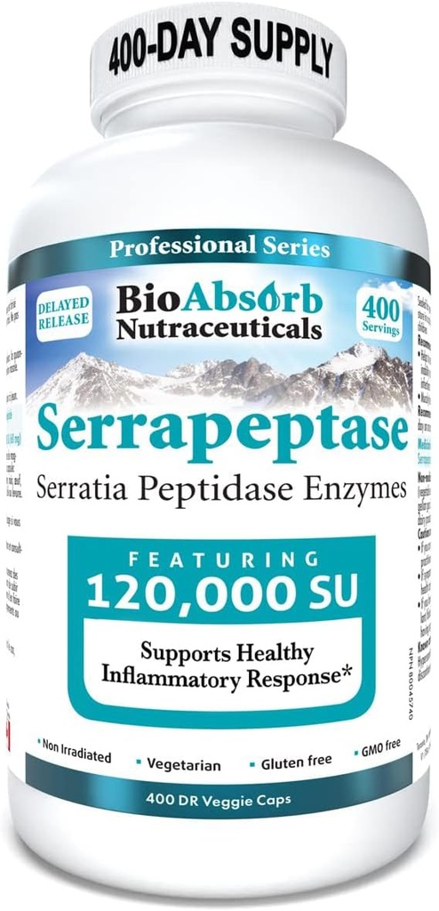 BioAbsorb Serrapeptase Supplement 120000 SPU, High Potency, Delayed Release