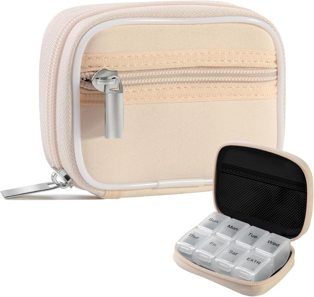Χάπια υπόθεση Weekly Travel Pill Organizer για την τσάντα με το μετακινούμενο κουτί 7 ημερών Pill Premium Neoprene Pill Container για το ταξιδιωτικό Purse Accessory, Βιταμίνη, συμπλήρωμα, μικρά κομμάτια ρύθμισης-Κρέμα κίτρινο