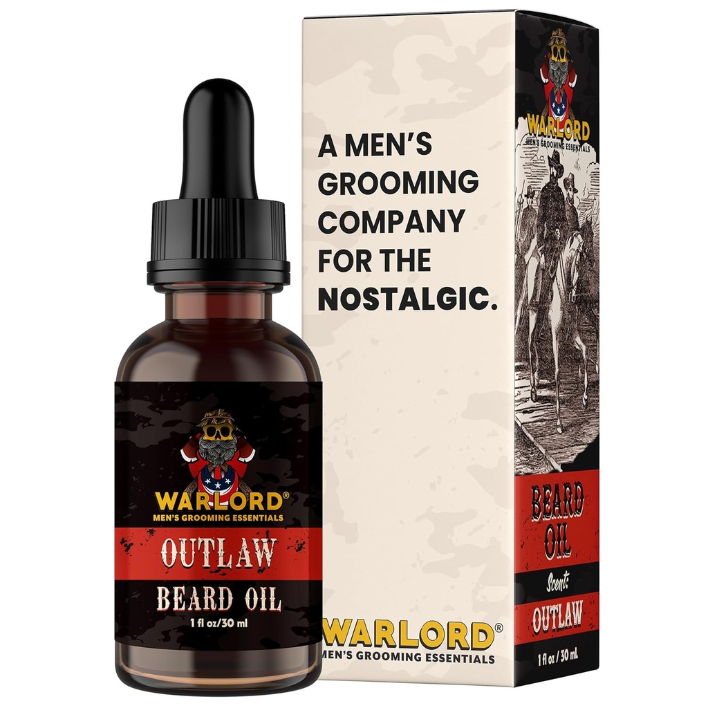 WARLORD Beard Oil & Beard Softener for Men - Beard Moisturizer & Natural Beard Oil to Reduce Itchy Skin, Tame Hair and Manage Frizz - Outlaw, 1 Fl Oz