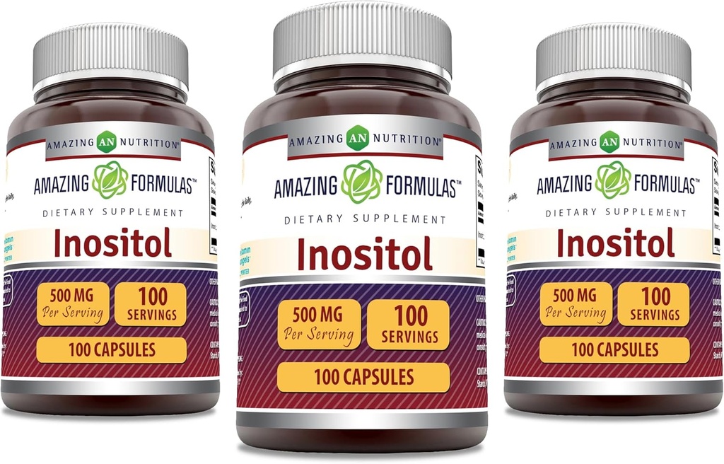 Amazing Formulas Inositol 500 Mg | Capsules Supplement | Non-GMO | Gluten-Free | Made in USA (Pack of 3 | 100 Count)