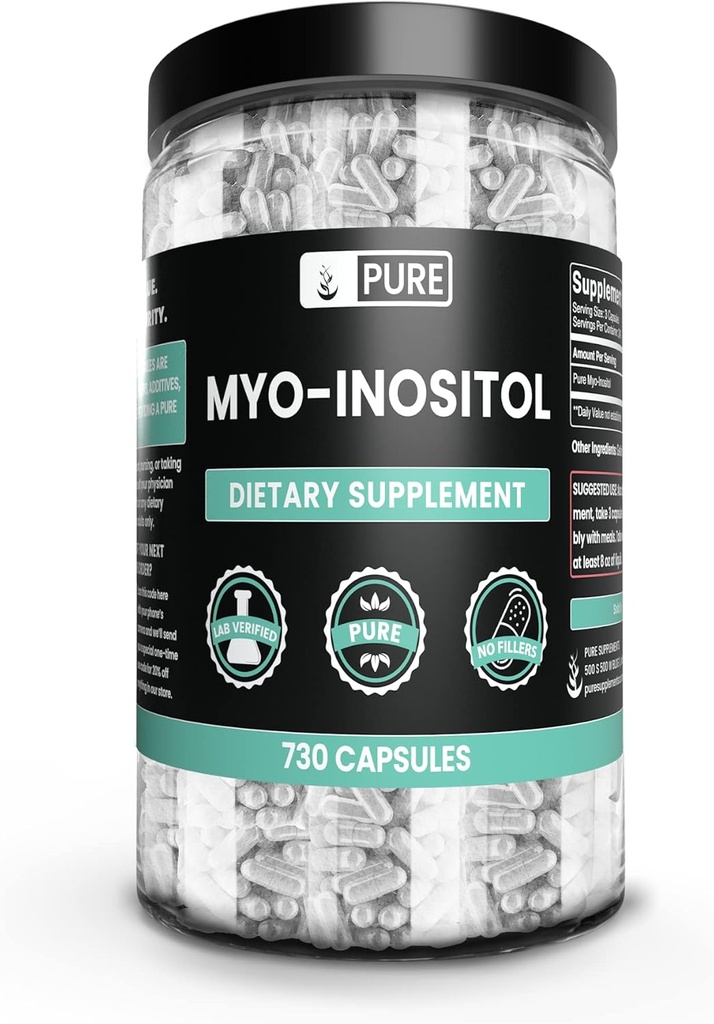 Pure Original Zutaten Myo-Inositol (730 Kapseln) Kein Magnesium oder Reisfüller, Immer rein, Lab Verifiziert