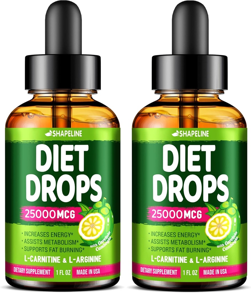 (Pack of 2) Diet Drops - Made in USA - Supresor apetitoso para mulleres e homes - Impulso de metabolismo natural - Diet Drops con Garcinia Cambogia, L-Arginina & L-Glutamina 1 Fl Oz