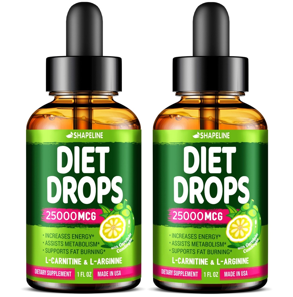 Appetite Suppressant Diet Drops 2 Pack – Liquid Fat Burner with L-Carnitine & Green Tea – Metabolism Booster for Weight Loss – Daily Fast Absorption Supplement with Garcinia Cambogia – 2 x 1 Fl Oz