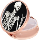 Rouidr Pill Box, 3 Osasto Medicine Pill Case, Small Metal Travel Medicine Box laukku ja tasku, Rose Gold, Skull