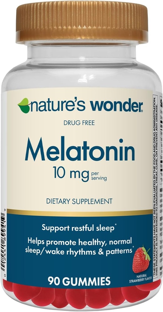 Melatonin 10 mg Gummies para a saúde do sono adulto, 100% asistencia ao sono libre de drogas, promover o sono saudable e os patróns Wake, 45 Day Supply, 90 Count