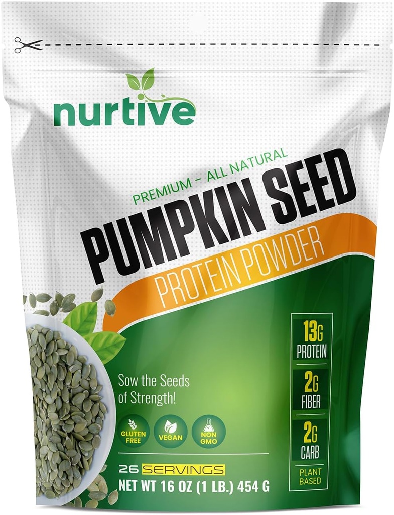 Pumpkin Seed Protein Powder - Packad med Essential Nutrients, Fiber & Amino Acid - Plant Based, Gluten Free, Non-GMO- Perfekt för Smoothies, Baking och Cooking - 26 portioner (16 oz / 454g)