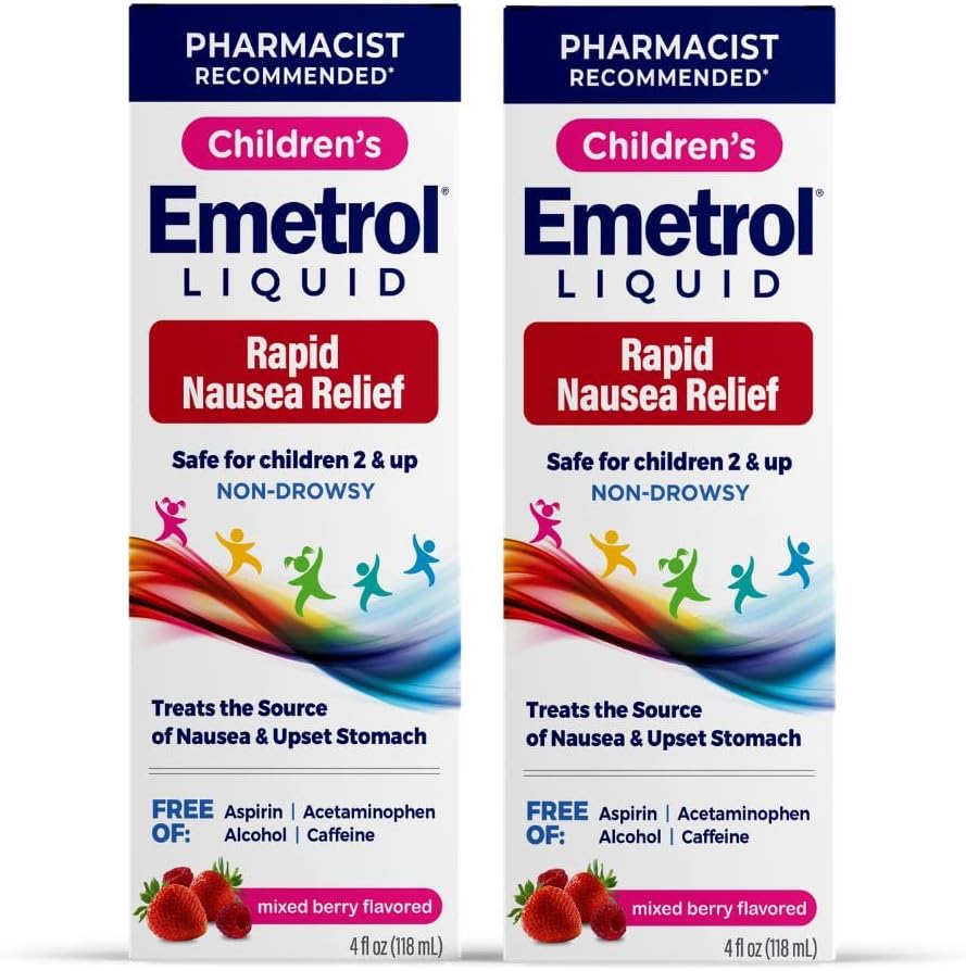 Emetrol Çocuk Sigarası olmayan sıvı Nausea Relief - Upset Stomach Medicine - Nausea Relief for Kids - Karma Berry Flavor - 4fl oz, 2 Pack