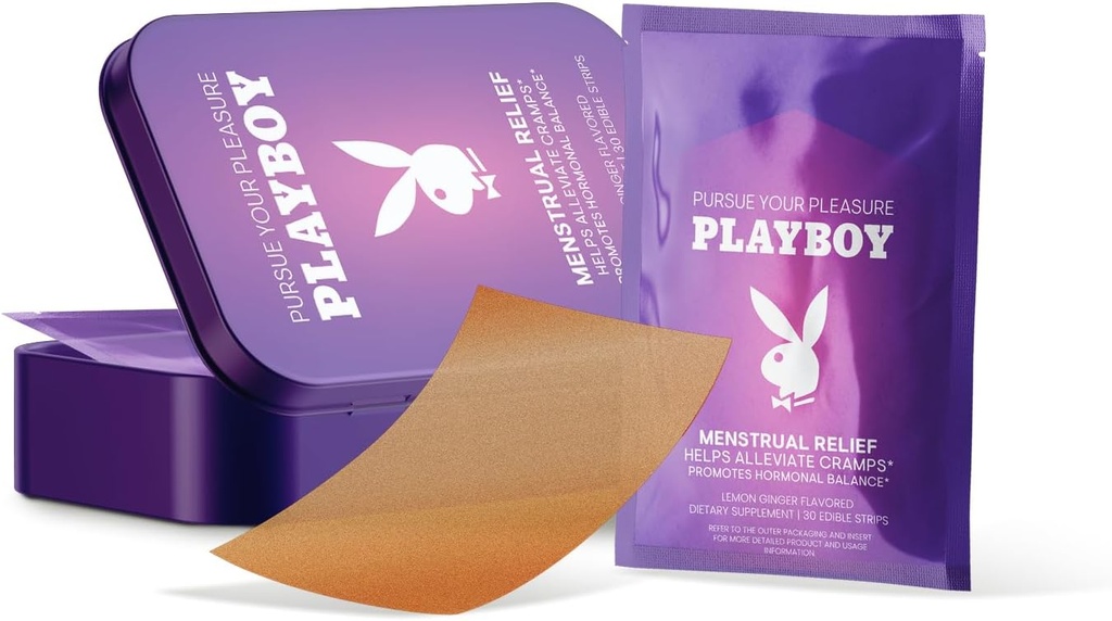 AVID Playboy - Menstrual Relief PMS Oral Strips (30 Edible Strips) Fast Disting PMS Cramp Relief & Hormonal Balance Strips for Women - לימון ג'ינג'ר פלמורד Multi-Benefit PMS תוספת לנשים