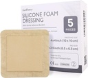 LotFancy Silicone Foam Dressing, 4"x 4" (2.5.5x2.5.5), 5 Count, Steriili rajattu liimaa haava pukeutuminen, Bed Soreet, Leg Ulcers Haavojen hoito Bandage, Erittäin Absorbent, vedenpitävä