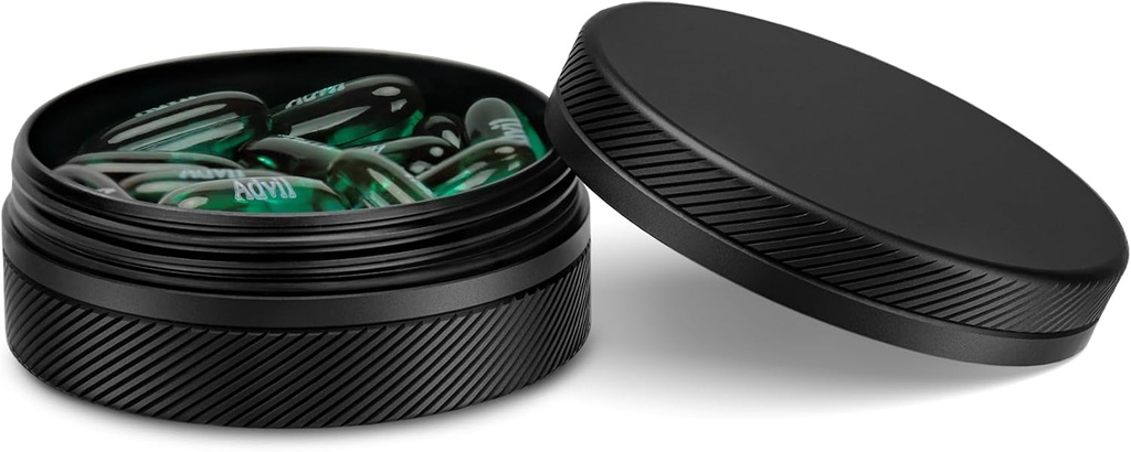 Small Pill Case, Durable Metal Pill Box, Airtight & Waterproof para viaxes e uso diario, Portable Vitamin Holder para Pocket, Purse - Black