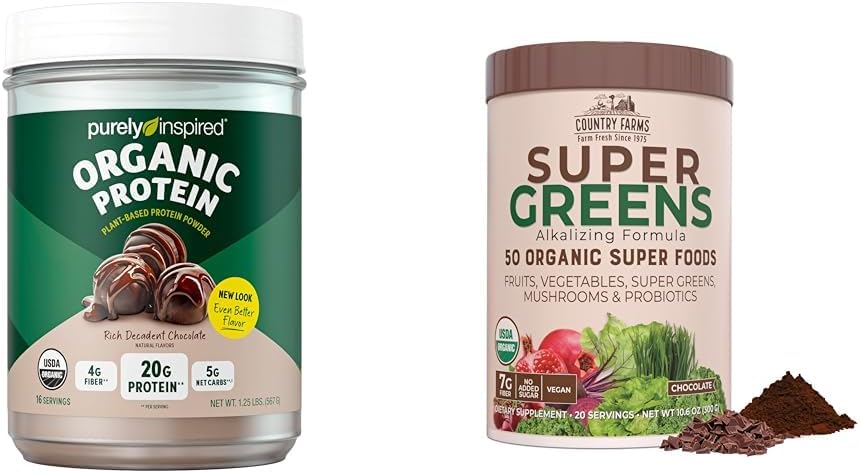 Rein inspiriertes Bio-Protein-Pulver und Country Farms Super Greens Drink Mix Bundle (16+20 Portionen)