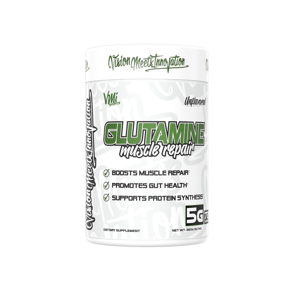 VMI Sports Glutamine Muscle Repair Powder Pure L-Glutamine | Muscle Repair & Recovery – Gut Health – Protein Synthesis | 5g per Serving – 72 Servings
