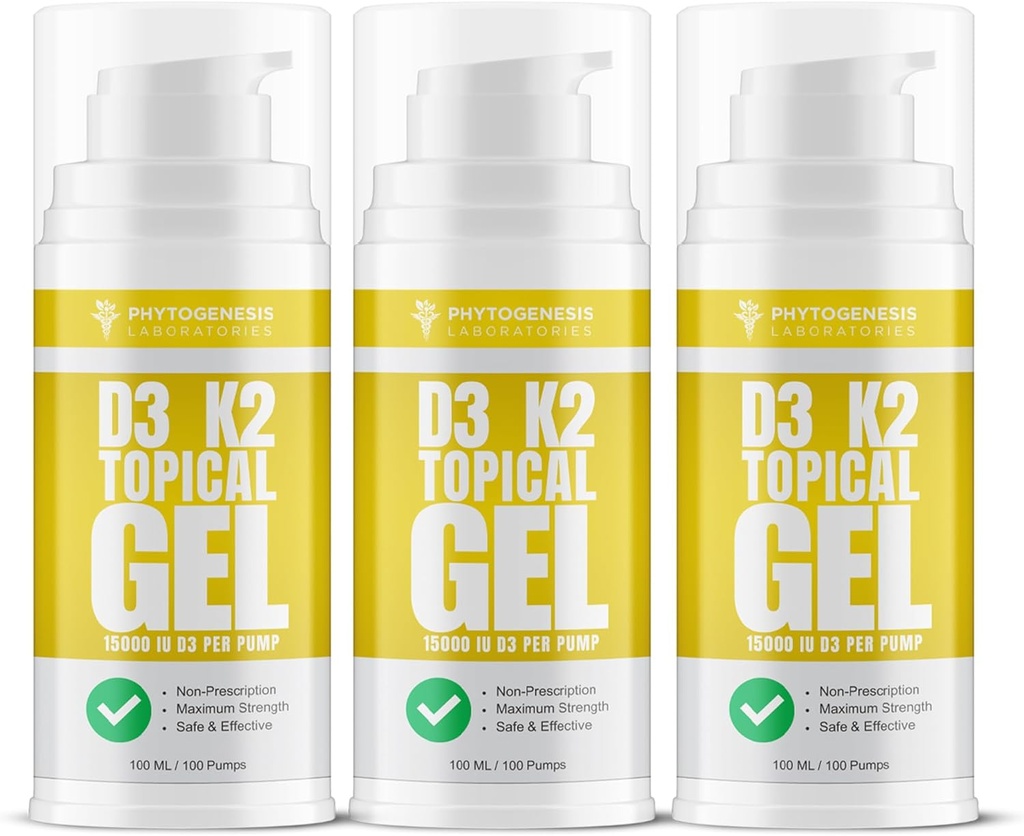 Vitamina D3 K2 Massima Forza Gel Topical - 15000+ IU Per Pompa - La Vitamina Sunshine - Supporta la Salute Congiunta, Supporto Immune - Alimentazione Un Mese