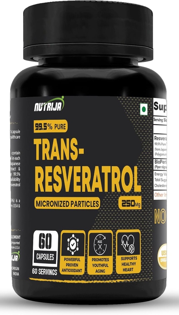Trans Resveratrol 250MG Capsules - 99.5% tinh khiết Micronized và Highly Bioly Biovailable  BAR  chất chất sử dụng chậm nhất, chứng minh sức mạnh của anti-Oxidant tốt hóa siêu hình và tim lành mạnh (120 Capsules)