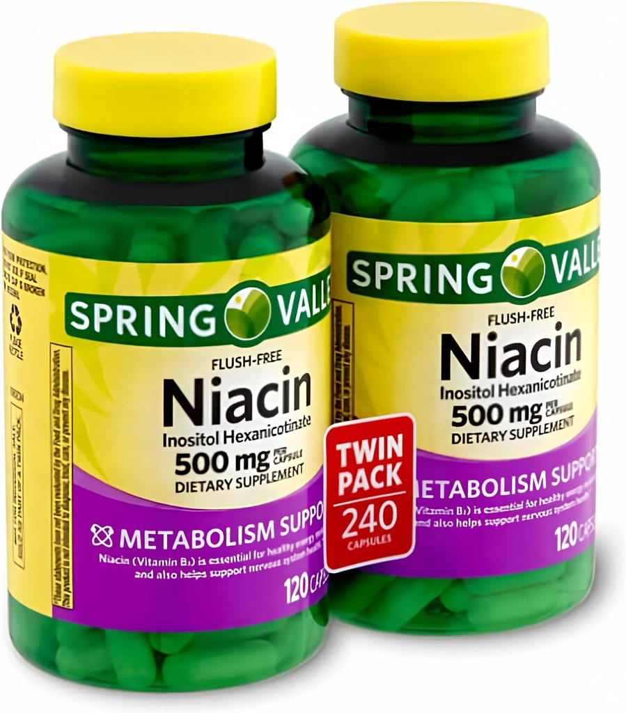 Spring Valley - Flash Free Niacin (B- 3) 500 mg, 240 капсули (2 бутилки от 120)
