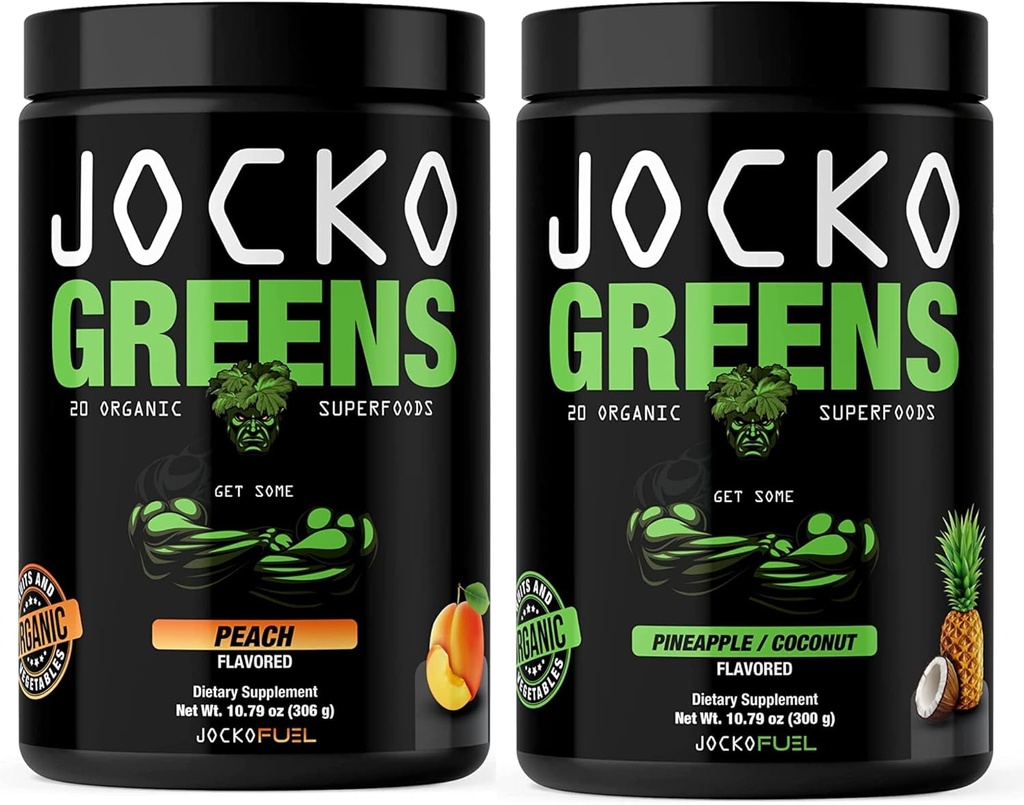 Jocko Fuel Greens Powder Bundle - Greens & Superfood Powder for Healthy Green Juice - Keto Friendly with Spirulina, Chlorella, Digestive Enzimes, & Probiotice - 60 Servings