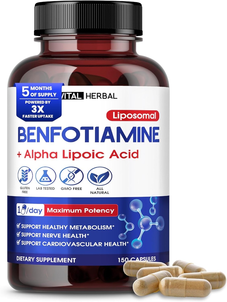 VITAL HERBAL Liposomal Benfotiamin Alpha Lipoic Acid ilə - Maksimum Potency- Support Gənc Metabolizm - Amerikada Made