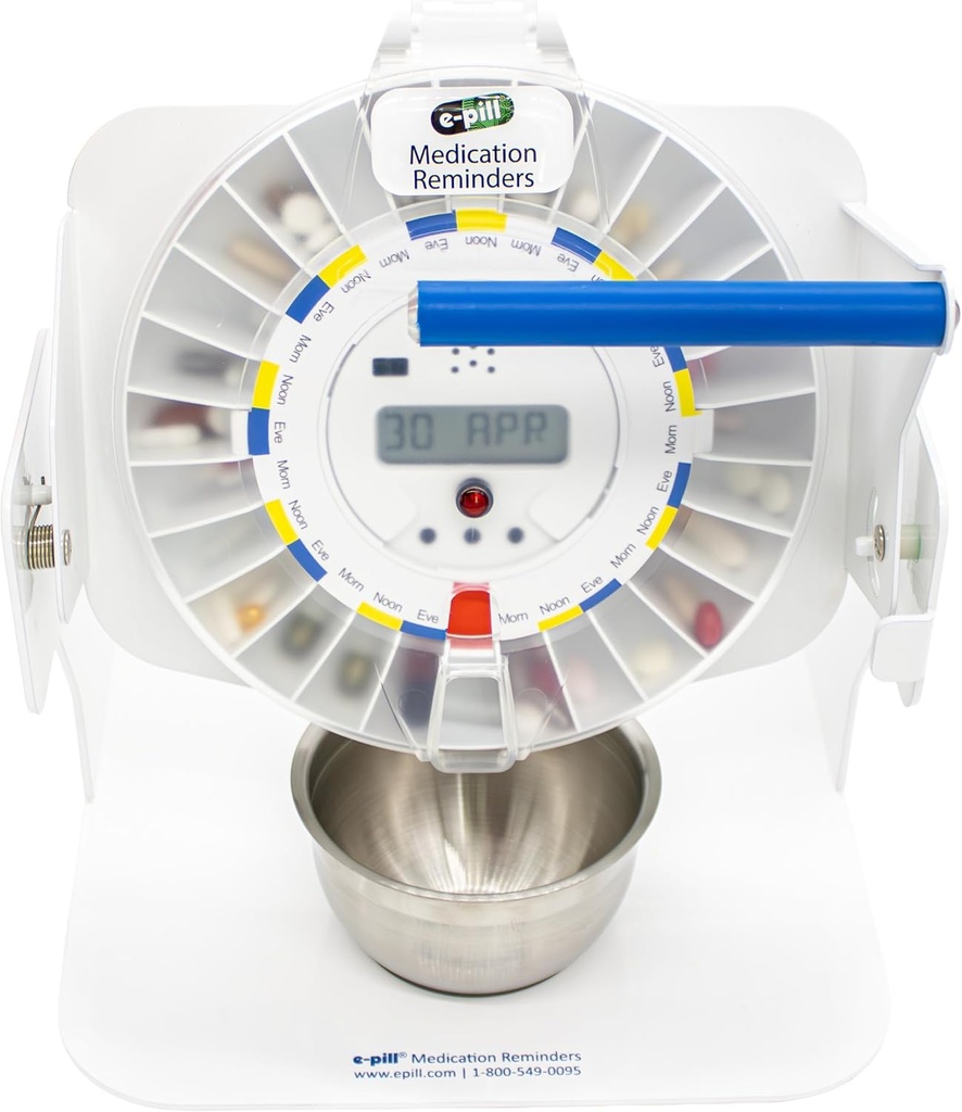 e-Pill MedTime Station - Lockad automatisk pillerdispenser med Tipper Base, 6 Alarm Inställningar - Transparent Clear Cover