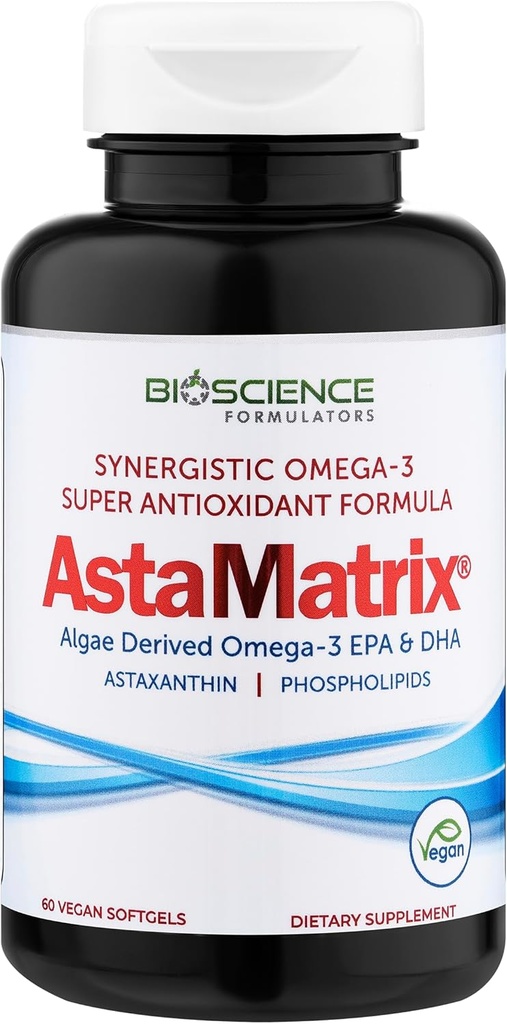 AstaMatrix® Algal Omega 3 DHA EPA Astaxanthin Phospholipids sometido Vegan-Friendly Alternative to Krill Oil or Fish Oil TEN 60 Vegan SoftGels