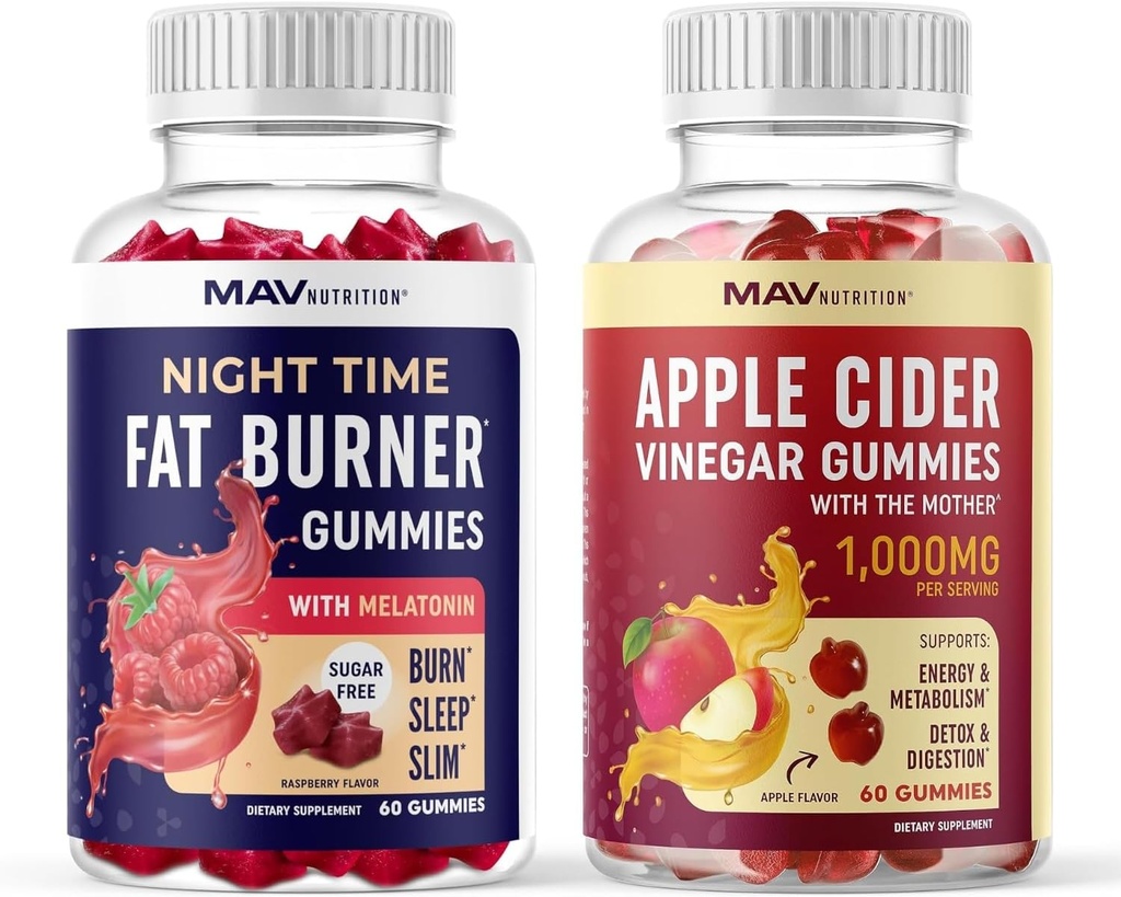 MAV NUTTERTER Night Time Burner Gummies và Apple Cider Vinegar Gummies đêm, Metabolism khởi động & Weight Management Gummy Bundle 30 phụng sự mỗi người