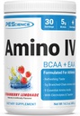 PEScience Amino IV BCAA & EAA po, Aminoácidos esenciais, Taurine, electrólitos para a hidratación e recuperación muscular, azucre libre para homes e mulleres, post Workout - Strawberry Lemonade - 30 servizos