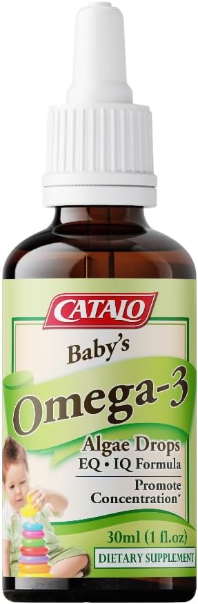 CATALO Baby's Algae Omega-3 DHA Supplements – Plant-Based Algae Oil with DHA & EPA, Mother Formula for Infants, Toddler & Kids, Easy-to-Use Glass Dropper, 2x 30 ml