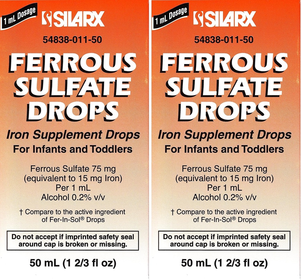 Ferrous Drops Iron Supplement Peppermint Flavor Generic för Enfamil Fer-in-Sol Iron Supplement Drops för spädbarn, småbarn och barn som mäter Dropper Inkluderad 50 ml per flaska Pack 2