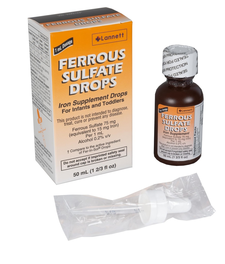 Ferrous Drops Iron Supplement Peppermint Flavor Generic for Enfamil Fer-in-Sol Iron Supplement Drops for Infants, Toddlers & Children Measuring Dropper Included 50 ml per Bottle Pack of 2