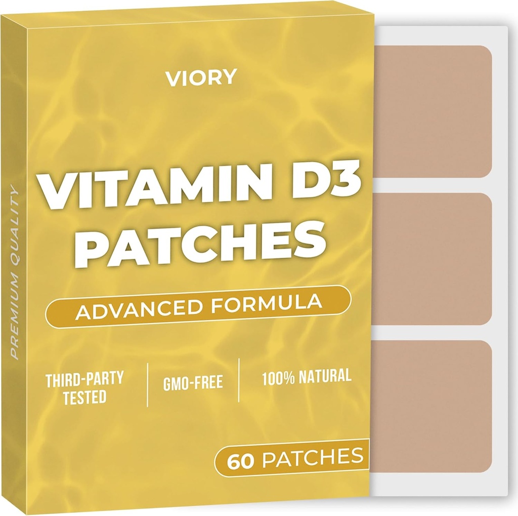 D3 Patches (Pack of 60) - 100% Natural D Patch for Women and Men - with Calcium, Magnesium, K2 - Immune & Body Support - Enhanced Formula