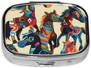 Koloreztatutako Cartoon Horse Printed Square Pill Organizer, 2 zatirekin, Portable Mini Pill Box Pill Case for Medicine, Bitamina, Fish Oil, Supplements