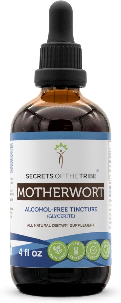 Tribe Motherwort Tincture 알코올 무료 액체 추출물, Motherwort (Leonurus Cardiaca) 건조 허브 (4 FL OZ)의 비밀