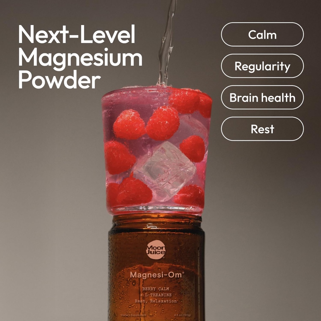 Moon Maxzzi-Om Magnesium supplement - Chleated Magnesium Complex + L-theanine Blened for stay, Recelection & Regities - Regionn, Not-GMO และ no Sween, Berry, 4 Oz, 30 Seving