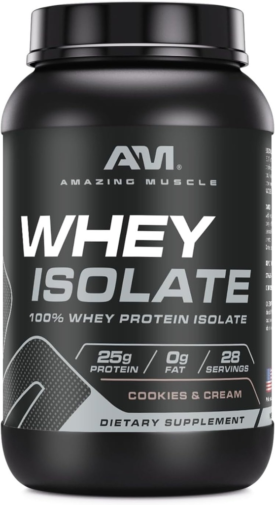 놀라운 근육 Whey Protein Isolate Powder | 25 그램 단백질 Per 서빙 당 | 100 % Whey Isolate | Zero Fat | 미국에서 만든 (2 Lb, 쿠키 및 크림)
