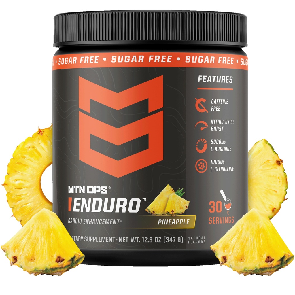 MTN OPS Enduro Nitric Oxide Pre Workout Powder Zero Sugar Stimulant Free Preworkout Caffeine Free with L Arginine L Citrulline Pump Formula 30 Servings Pineapple