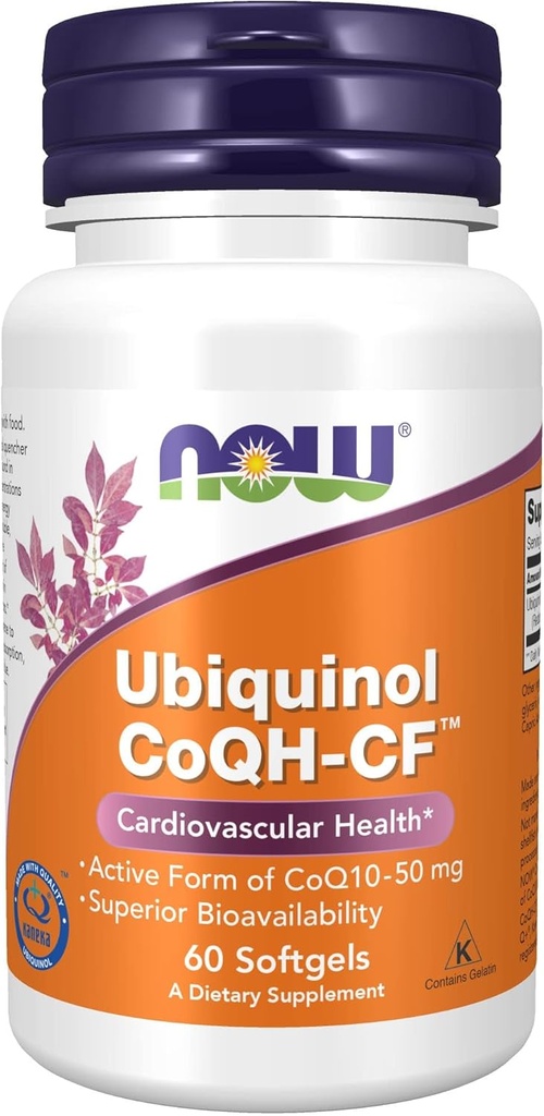 NOW Nahrungsergänzungsmittel, Ubiquinol CoQH-CFTM (die aktive Form von CoQ10 - 50 mg mit überlegener Bioverfügbarkeit), 60 Softgels